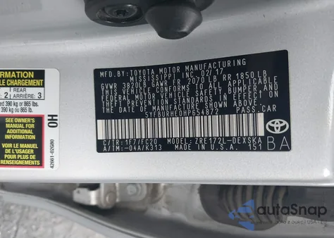 2017 Toyota Corolla Se z USA, uszkodzony, nr VIN 5YFBURHE0HP654872